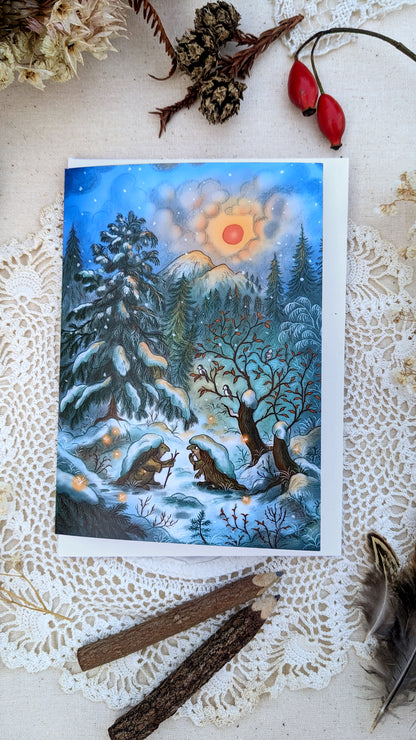 Pack of 5 Mountain Trolls Winter Card