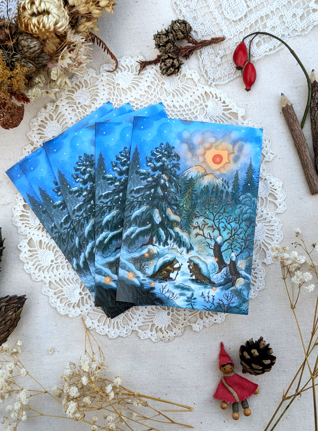 Pack of 5 Mountain Trolls Winter Card