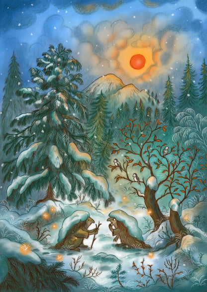 Pack of 5 Mountain Trolls Winter Card